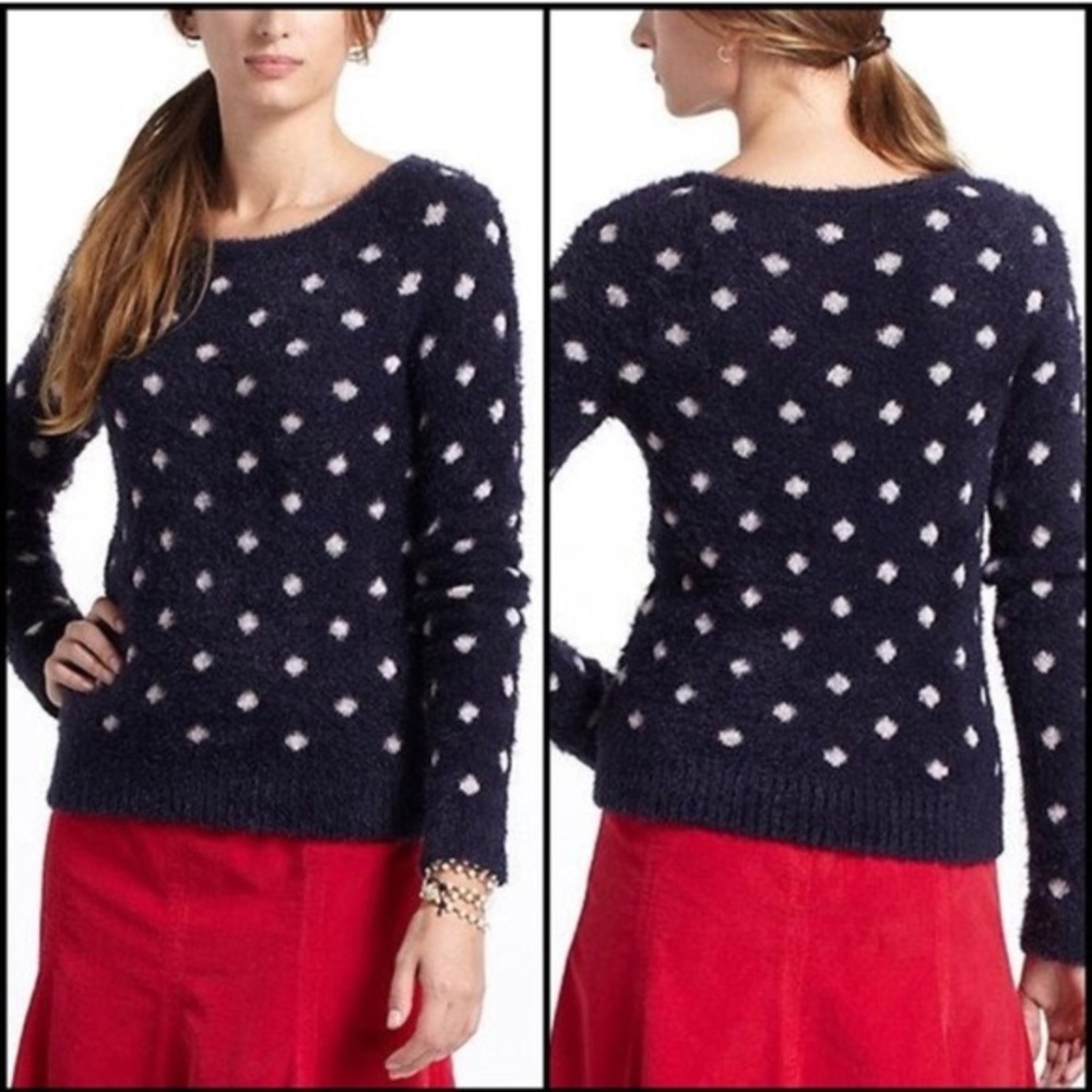 Anthro | Moth Polka Dot Navy and White Sweater